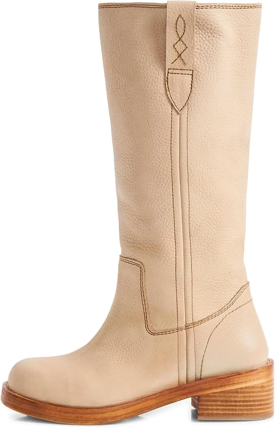 SIFINELAR Women's Banana Knee High Boots Square Toe Chunky Block Heel Tall Boots Wide Calf Fashion Comfortable Casual Pull on Long Boots