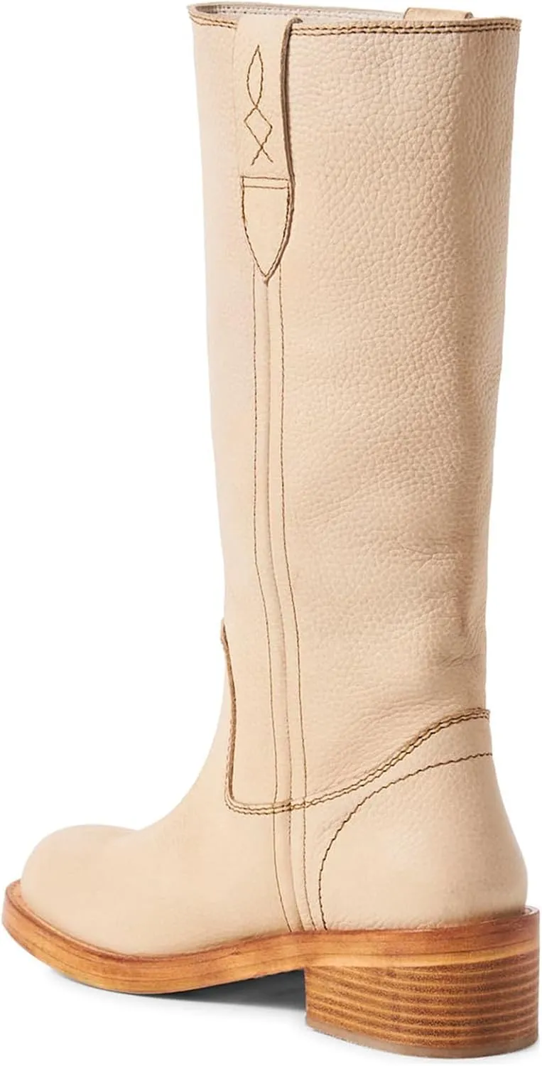 SIFINELAR Women's Banana Knee High Boots Square Toe Chunky Block Heel Tall Boots Wide Calf Fashion Comfortable Casual Pull on Long Boots