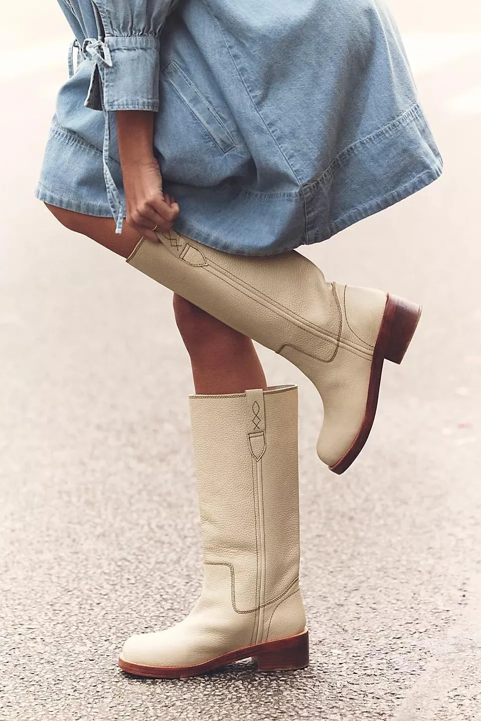 SIFINELAR Women's Banana Knee High Boots Square Toe Chunky Block Heel Tall Boots Wide Calf Fashion Comfortable Casual Pull on Long Boots
