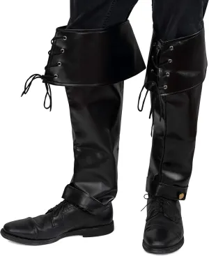 Skeleteen Faux Leather Pirate Boots - Over The Shoe Black Costume Boots Accessories with Cuffs and Laces for Medieval and Renaissance Costumes for Adults and Children