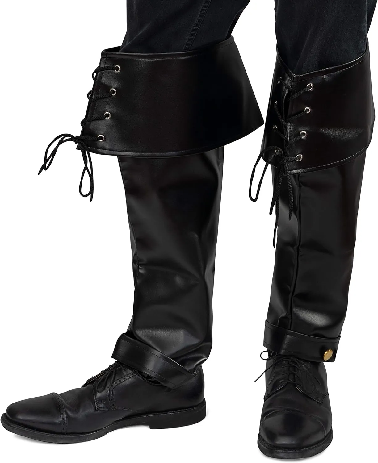 Skeleteen Faux Leather Pirate Boots - Over The Shoe Black Costume Boots Accessories with Cuffs and Laces for Medieval and Renaissance Costumes for Adults and Children