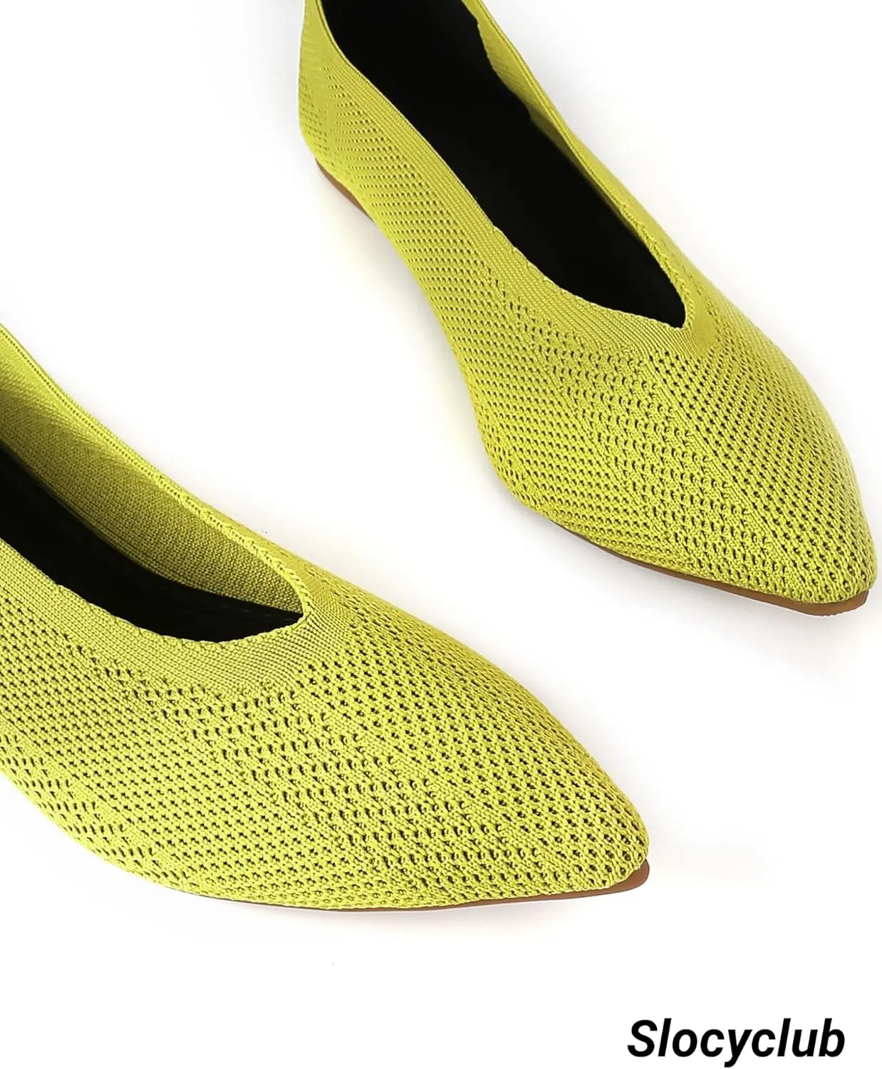 Slocyclub Flat Shoes for Women Classic Pointed Toe Slip On Ballet Shoes Knitted Texture Black Comfortable Dress Shoes