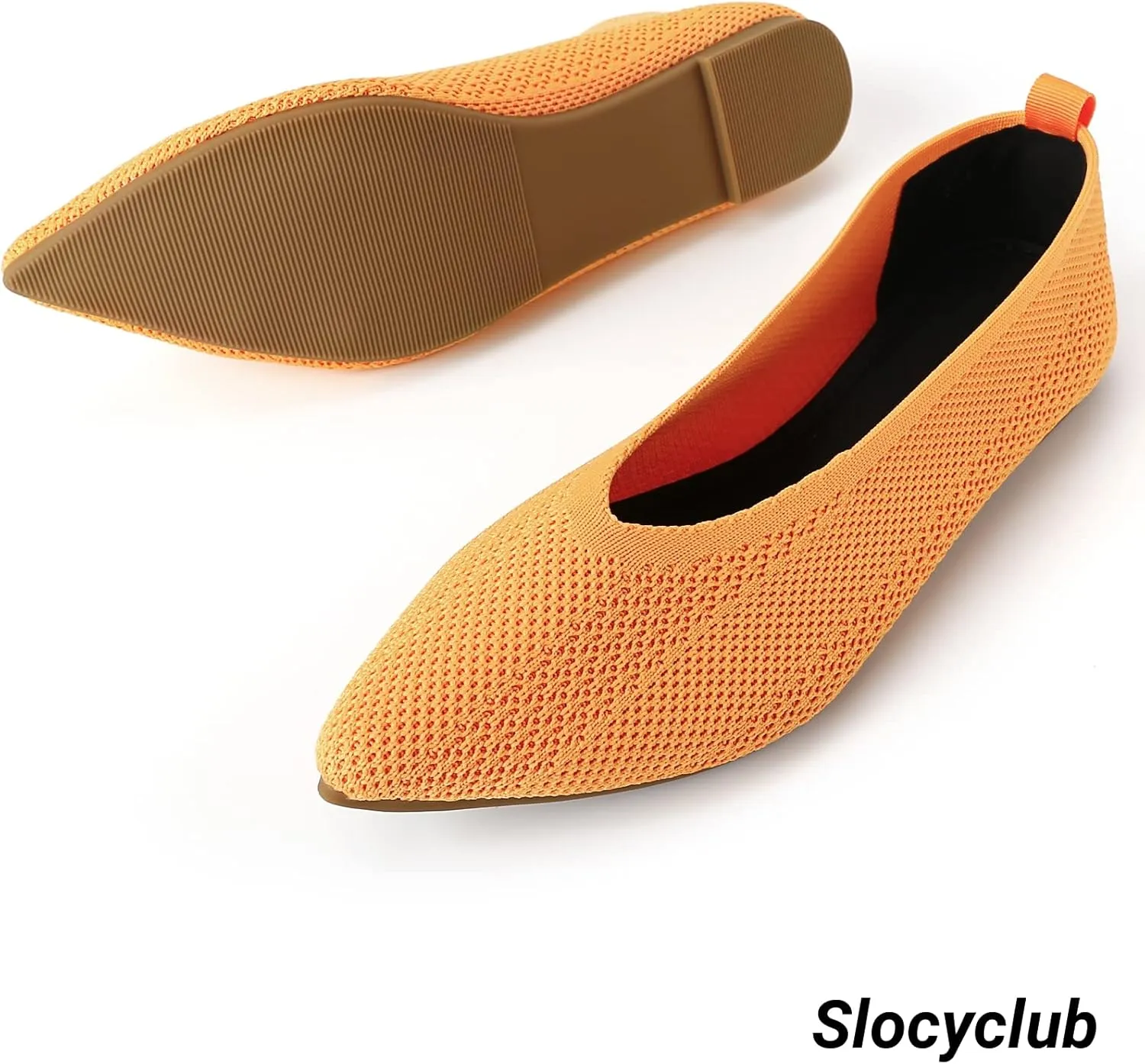 Slocyclub Flat Shoes for Women Classic Pointed Toe Slip On Ballet Shoes Knitted Texture Black Comfortable Dress Shoes