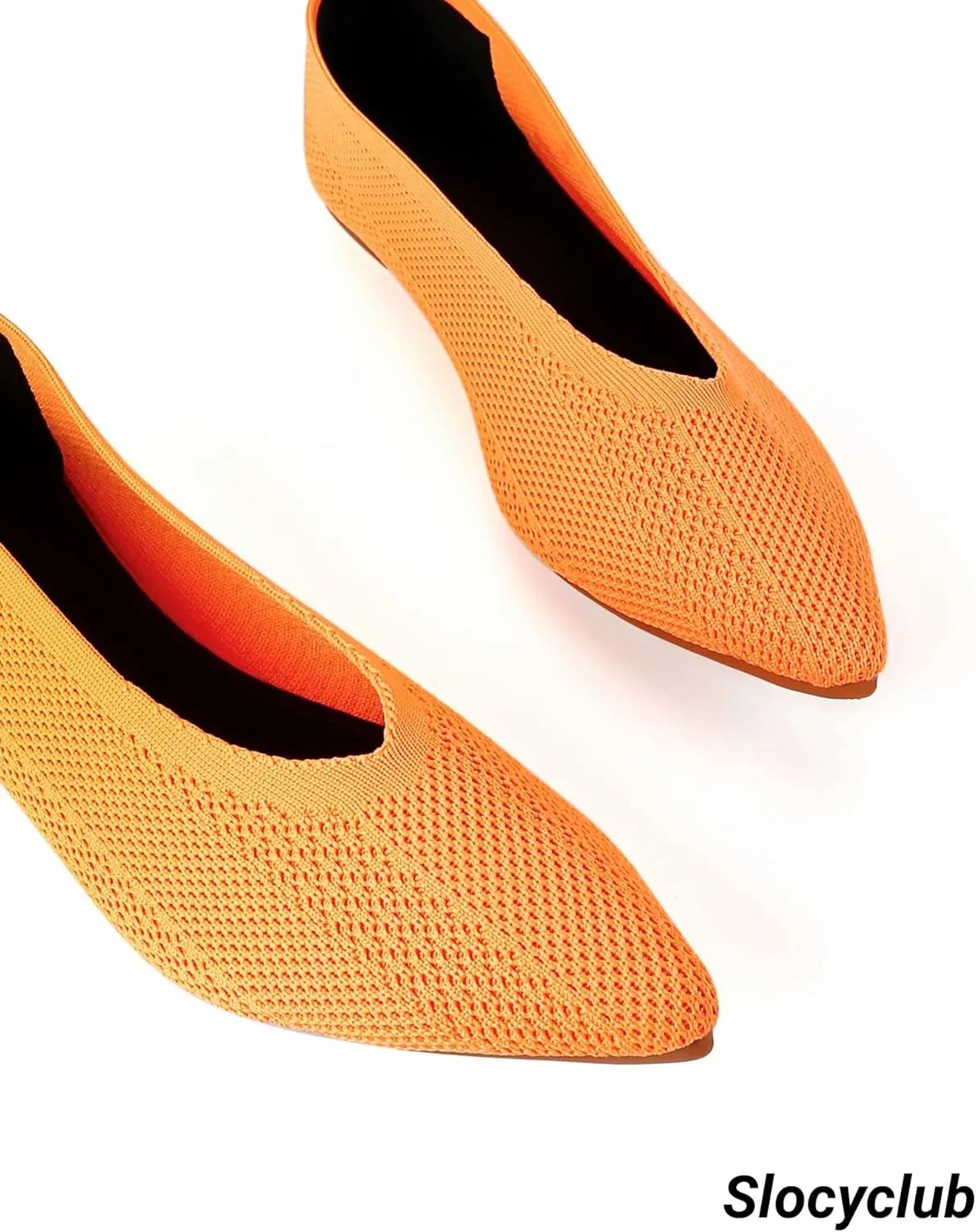 Slocyclub Flat Shoes for Women Classic Pointed Toe Slip On Ballet Shoes Knitted Texture Black Comfortable Dress Shoes