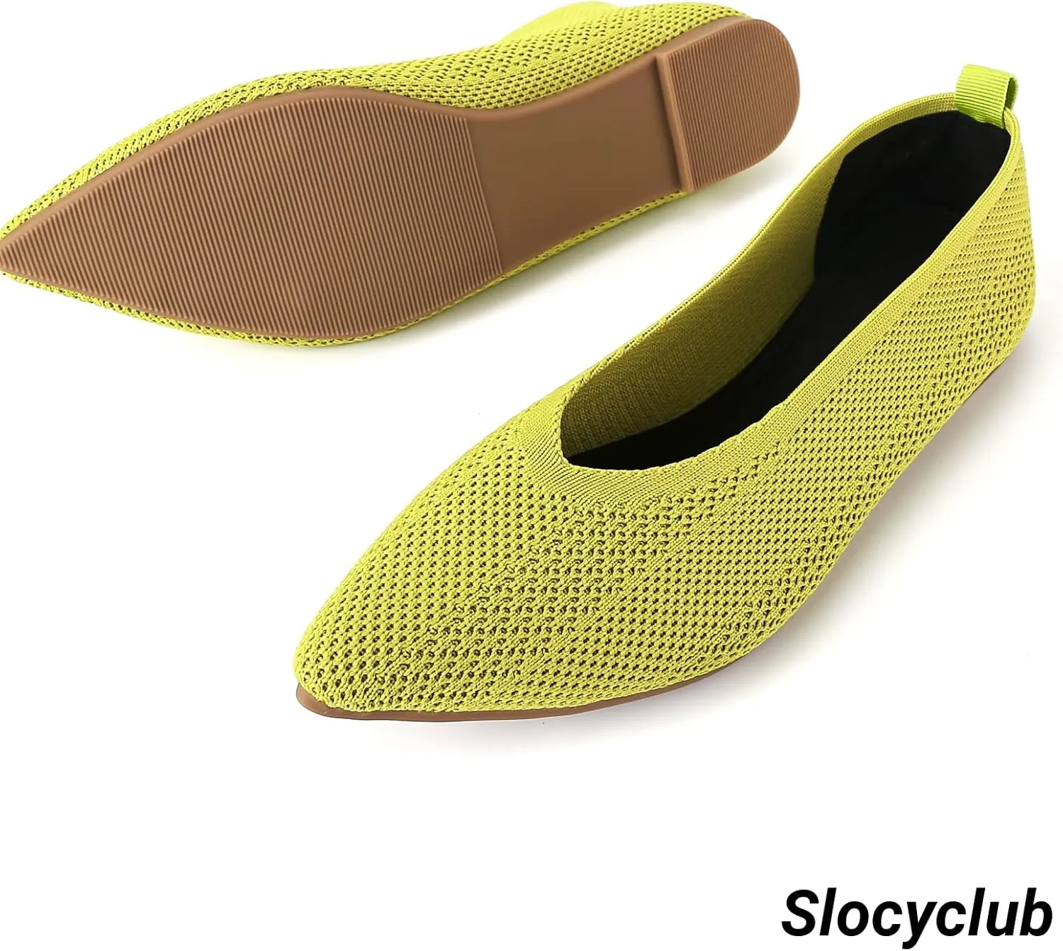 Slocyclub Flat Shoes for Women Classic Pointed Toe Slip On Ballet Shoes Knitted Texture Black Comfortable Dress Shoes