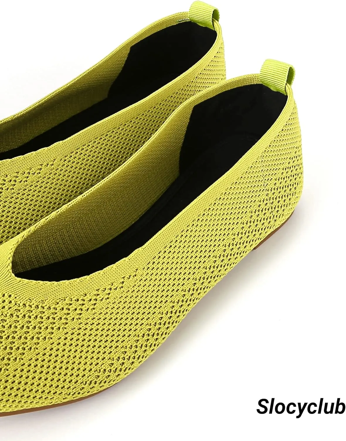 Slocyclub Flat Shoes for Women Classic Pointed Toe Slip On Ballet Shoes Knitted Texture Black Comfortable Dress Shoes