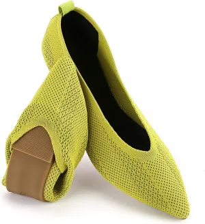 Slocyclub Flat Shoes for Women Classic Pointed Toe Slip On Ballet Shoes Knitted Texture Black Comfortable Dress Shoes