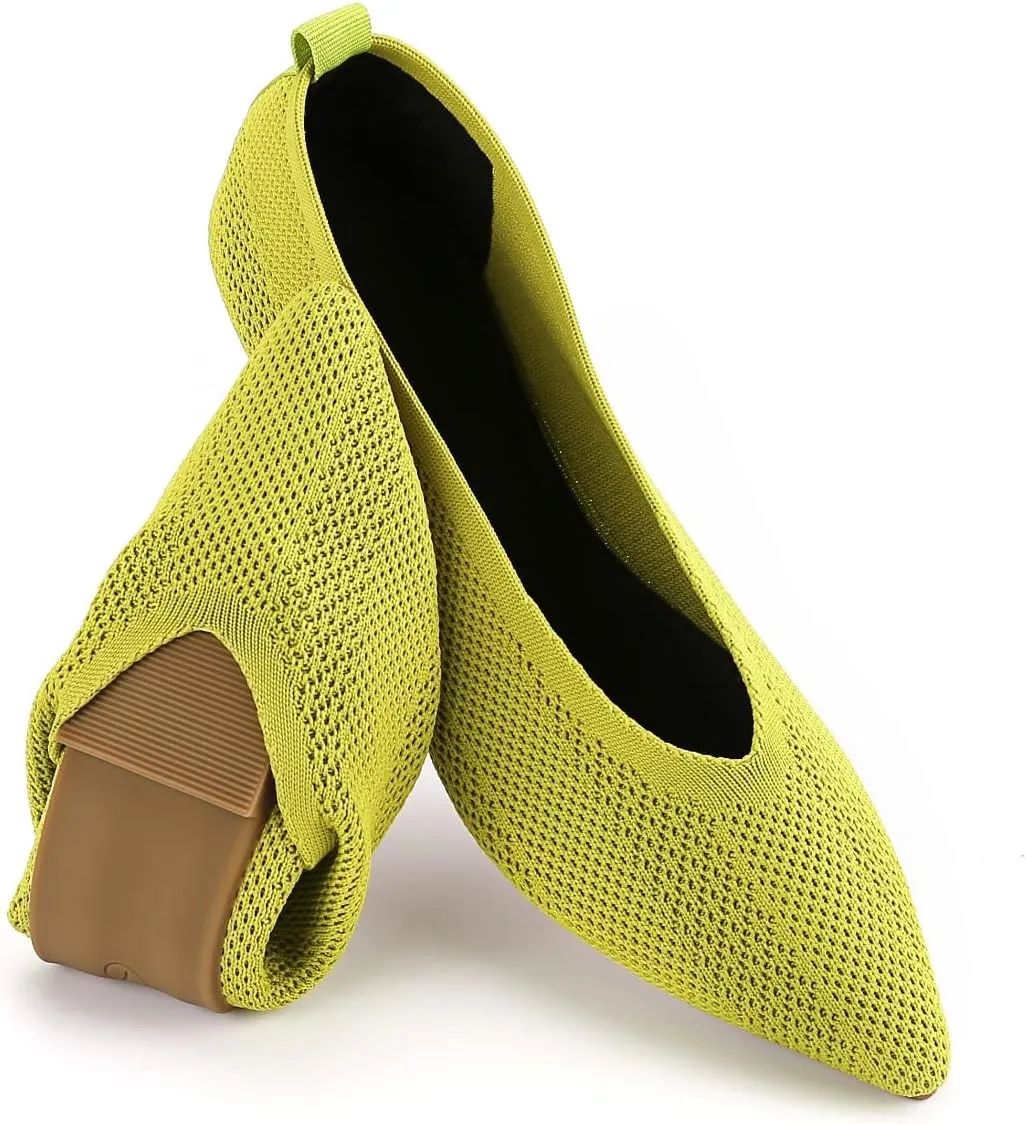 Slocyclub Flat Shoes for Women Classic Pointed Toe Slip On Ballet Shoes Knitted Texture Black Comfortable Dress Shoes