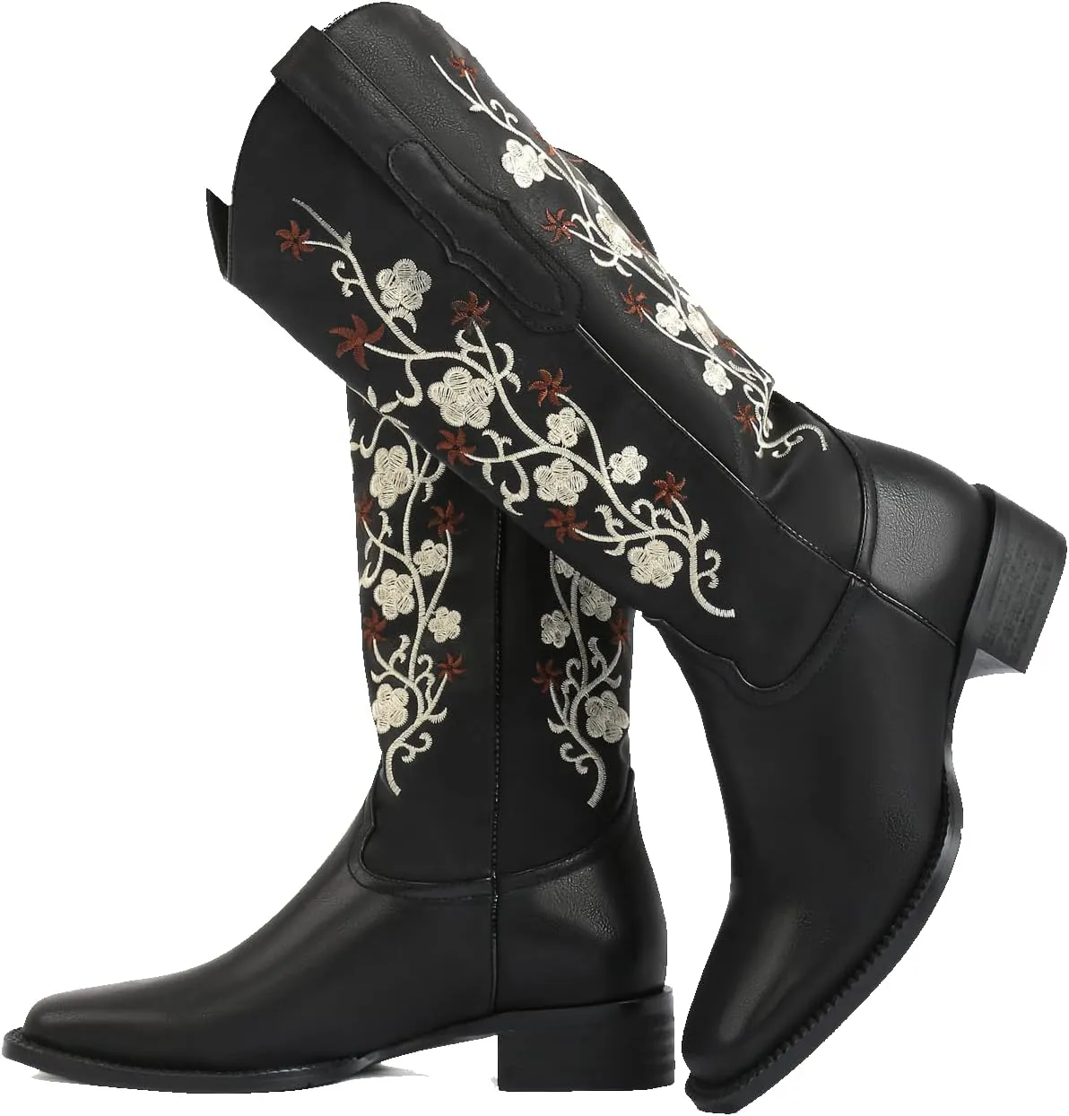 SO SIMPOK Cowboy Boots for Women Flower Embroidered Cowgirl Boots Retro Pull on Western Boots Mid Calf Boots