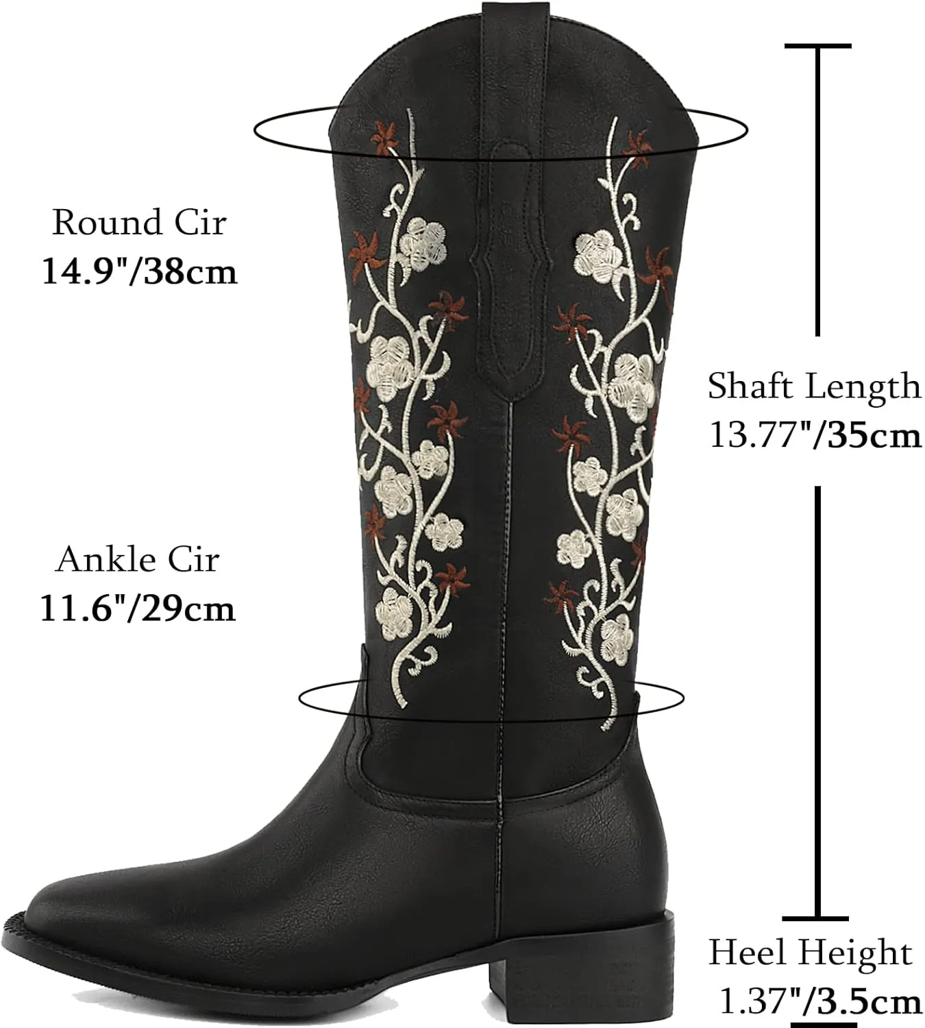 SO SIMPOK Cowboy Boots for Women Flower Embroidered Cowgirl Boots Retro Pull on Western Boots Mid Calf Boots