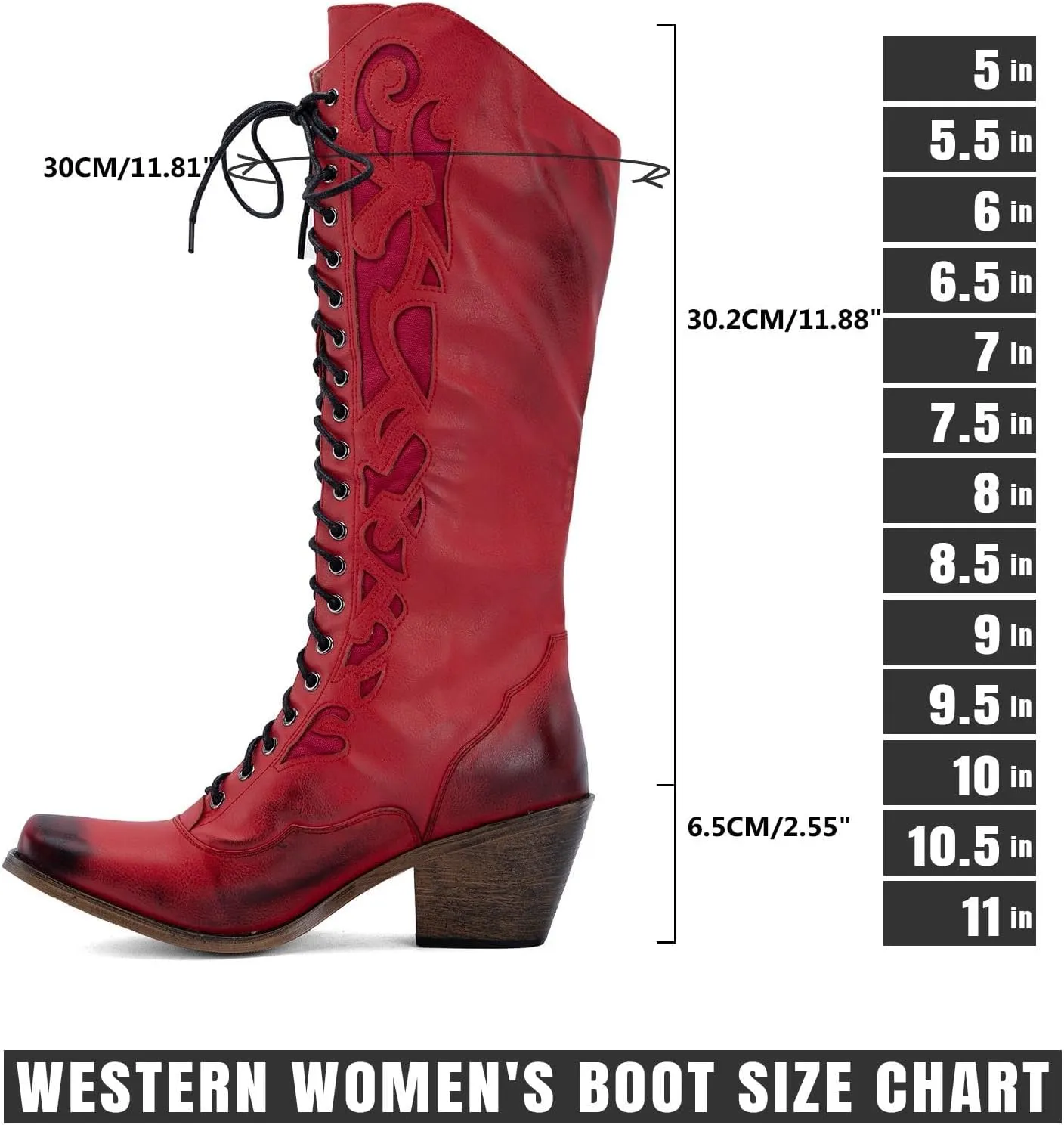 SO SIMPOK Lace Up Cowboy Boots for Women, Vintage Knee-High Cowgirl Boot, Low Heel Mid Calf Western Boots, Tall Square Toe Boot for Ladies