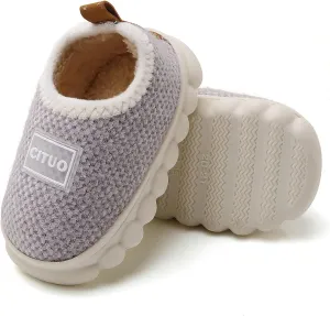 SOFMUO Unisex Toddler Boys Girls Fuzzy Slippers Non-Slip Sole Indoor House Shoes Outdoor Little Kids Baby Warm Winter Shoe