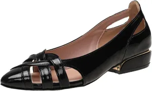 Soft Leather Cutout Sandals Plus Size Summer Shoes Fashion Casual Sandals Square Heel Pumps Ladies Pointed Toe Low Heels Loafers (Color : Black, Shoe Size : 7.5)