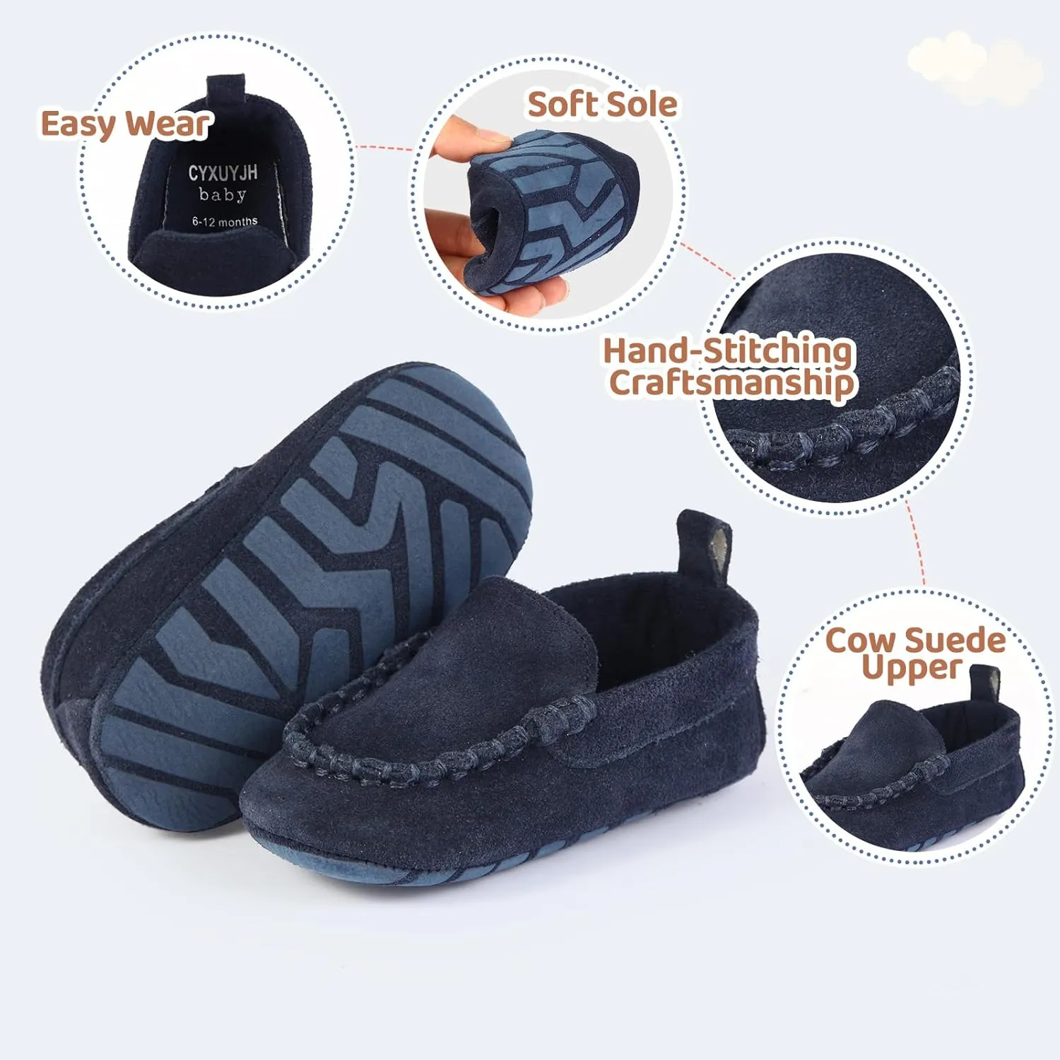 Soft Sole Baby Loafers Boys Girls Suede Leather First Walking Shoes Infant Baby Dress shoes 3-18 Months
