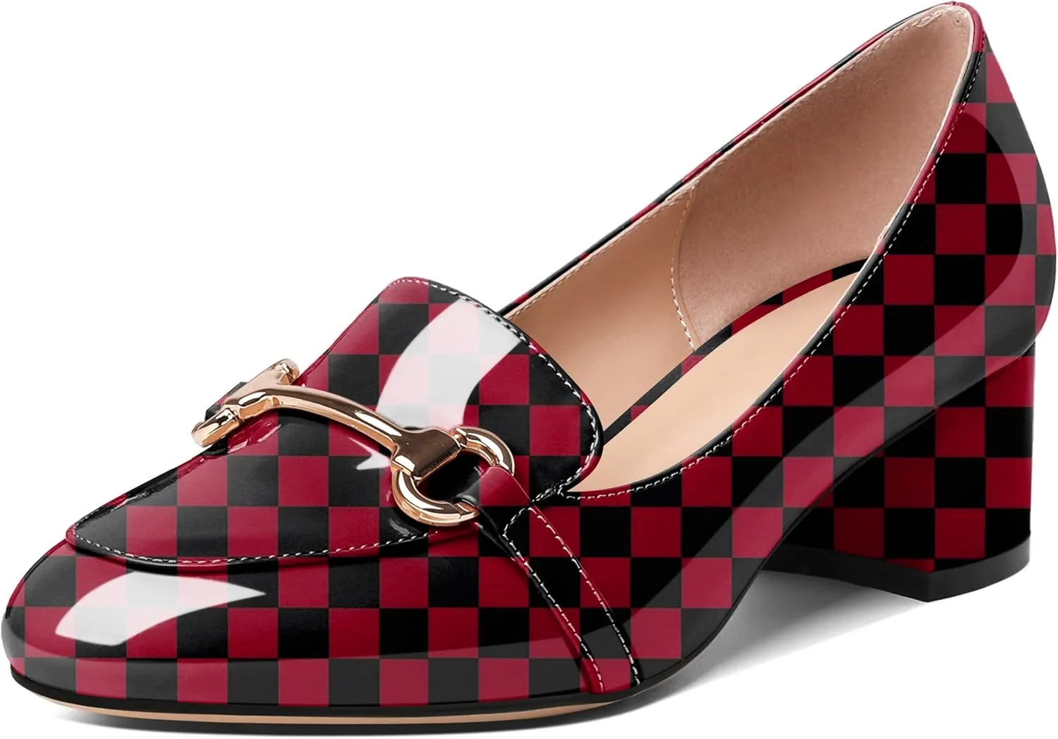 Soireelady Loafers Heels for Women ，Ladies Chunky Heels with Chains, Closed Round Toe Heels Comfortable Shoes, 2‘’ Slip On Heels Low Pumps for Women Office Wedding Evening