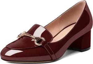 Soireelady Loafers Heels for Women ，Ladies Chunky Heels with Chains, Closed Round Toe Heels Comfortable Shoes, 2‘’ Slip On Heels Low Pumps for Women Office Wedding Evening