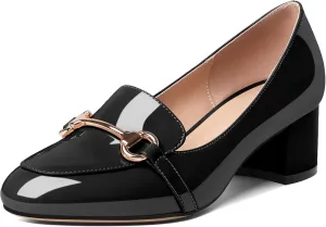 Soireelady Loafers Heels for Women ，Ladies Chunky Heels with Chains, Closed Round Toe Heels Comfortable Shoes, 2‘’ Slip On Heels Low Pumps for Women Office Wedding Evening