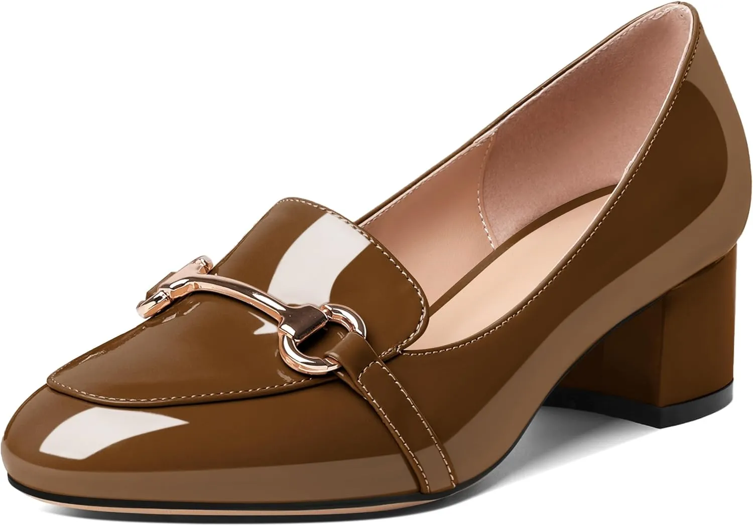 Soireelady Loafers Heels for Women ，Ladies Chunky Heels with Chains, Closed Round Toe Heels Comfortable Shoes, 2‘’ Slip On Heels Low Pumps for Women Office Wedding Evening