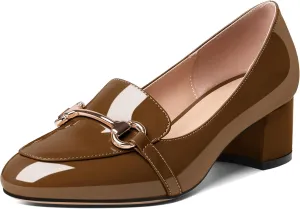 Soireelady Loafers Heels for Women ，Ladies Chunky Heels with Chains, Closed Round Toe Heels Comfortable Shoes, 2‘’ Slip On Heels Low Pumps for Women Office Wedding Evening