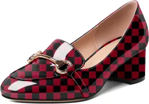Soireelady Loafers Heels for Women ，Ladies Chunky Heels with Chains, Closed Round Toe Heels Comfortable Shoes, 2‘’ Slip On Heels Low Pumps for Women Office Wedding Evening