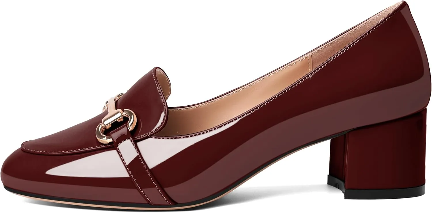 Soireelady Loafers Heels for Women ，Ladies Chunky Heels with Chains, Closed Round Toe Heels Comfortable Shoes, 2‘’ Slip On Heels Low Pumps for Women Office Wedding Evening