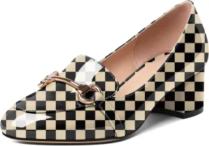 Soireelady Loafers Heels for Women ，Ladies Chunky Heels with Chains, Closed Round Toe Heels Comfortable Shoes, 2‘’ Slip On Heels Low Pumps for Women Office Wedding Evening