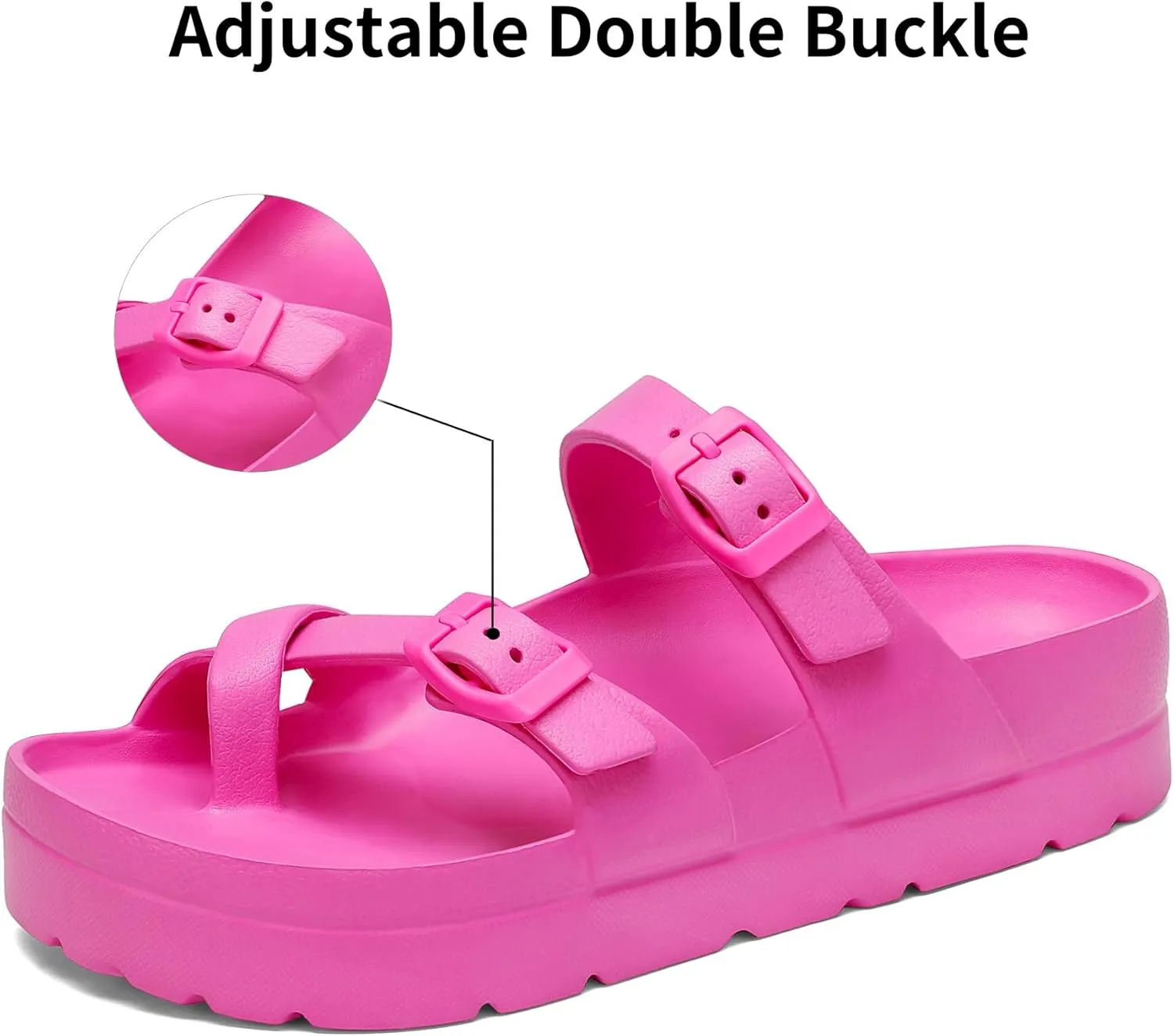 SOSOWHLTE Womens Platform Sandals Adjustable Buckle Summer Arch Support Cushion Slides Woman Lightweight Thick Soles Flat Shoes