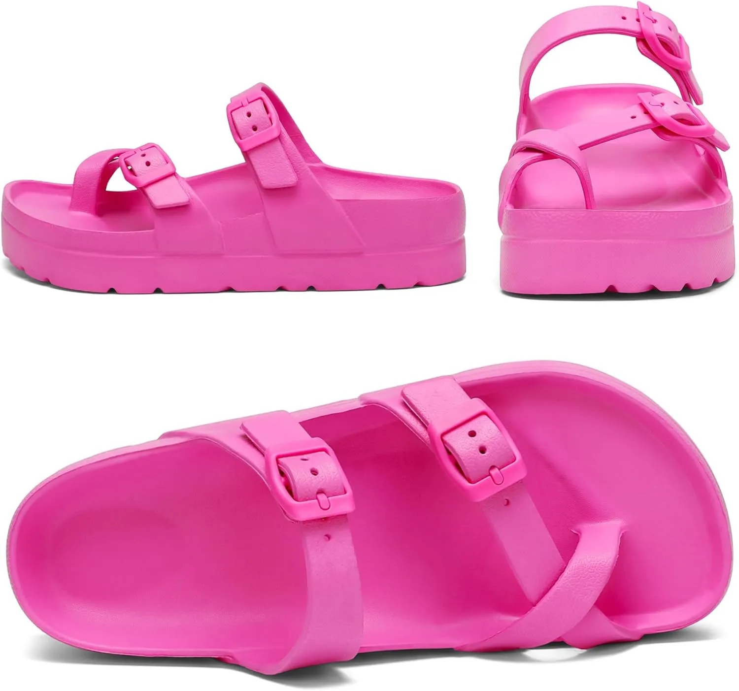 SOSOWHLTE Womens Platform Sandals Adjustable Buckle Summer Arch Support Cushion Slides Woman Lightweight Thick Soles Flat Shoes