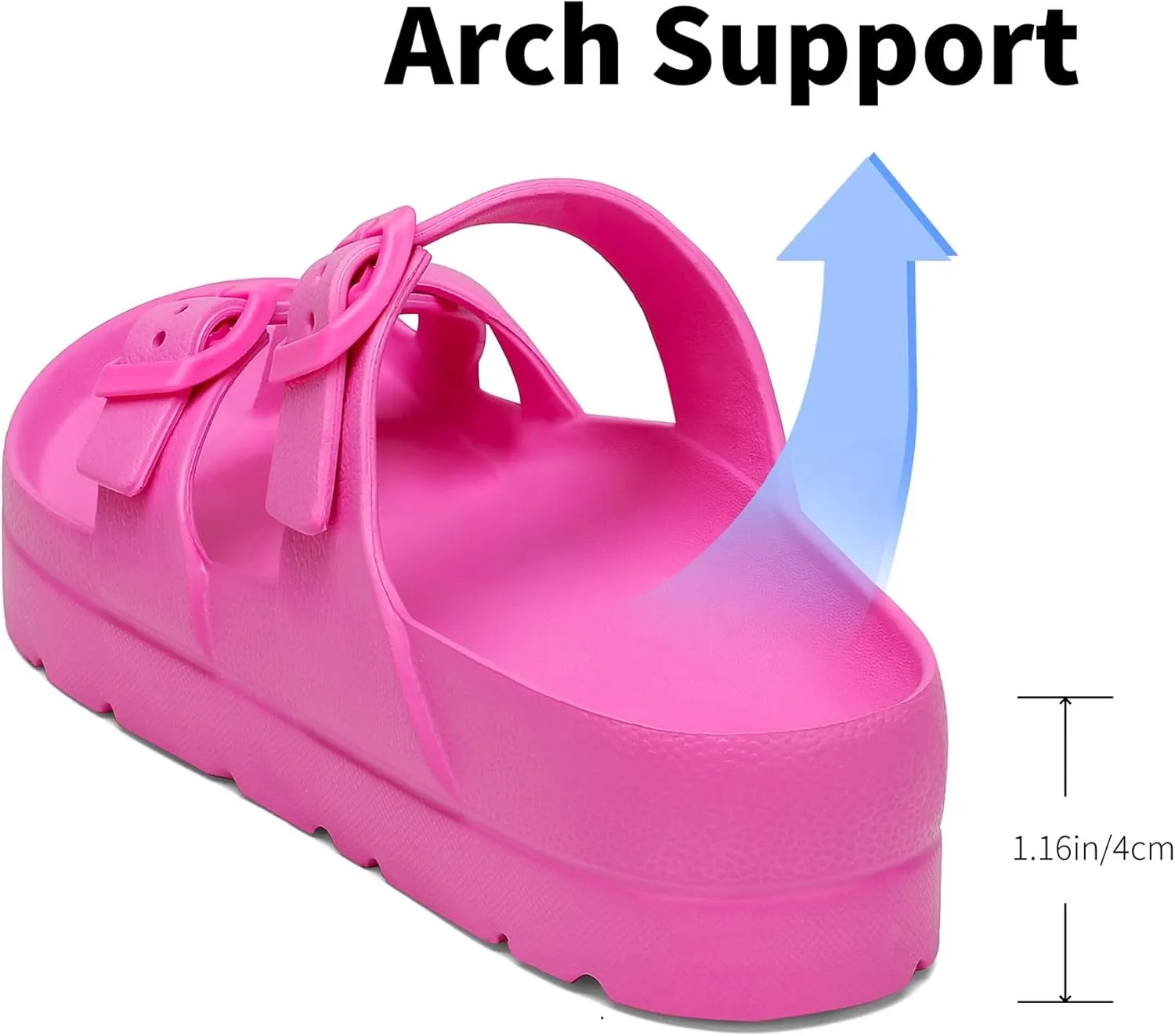 SOSOWHLTE Womens Platform Sandals Adjustable Buckle Summer Arch Support Cushion Slides Woman Lightweight Thick Soles Flat Shoes