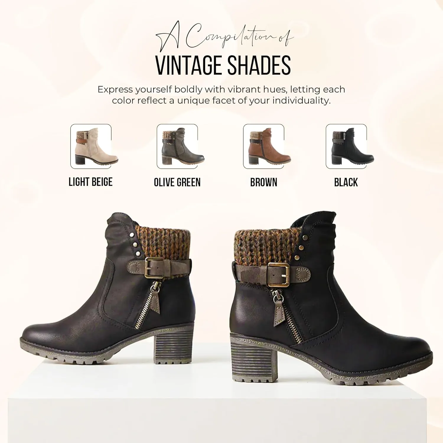 Spring Step Relife Style Rene Knee High Ankle Boots for Women | Shoes for Women with Zipper Closure, Sweater Knit Cuff and Faux Fur Insole