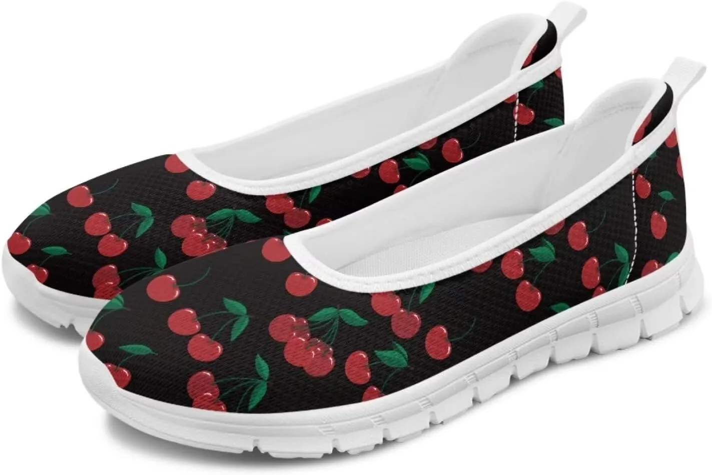 Sweet Fruit Printed Womens Ballet Flats Dress Shoes Slip On Mesh Casual Sneakers Round Toe Platform Loafers Lightweight Office & Travel
