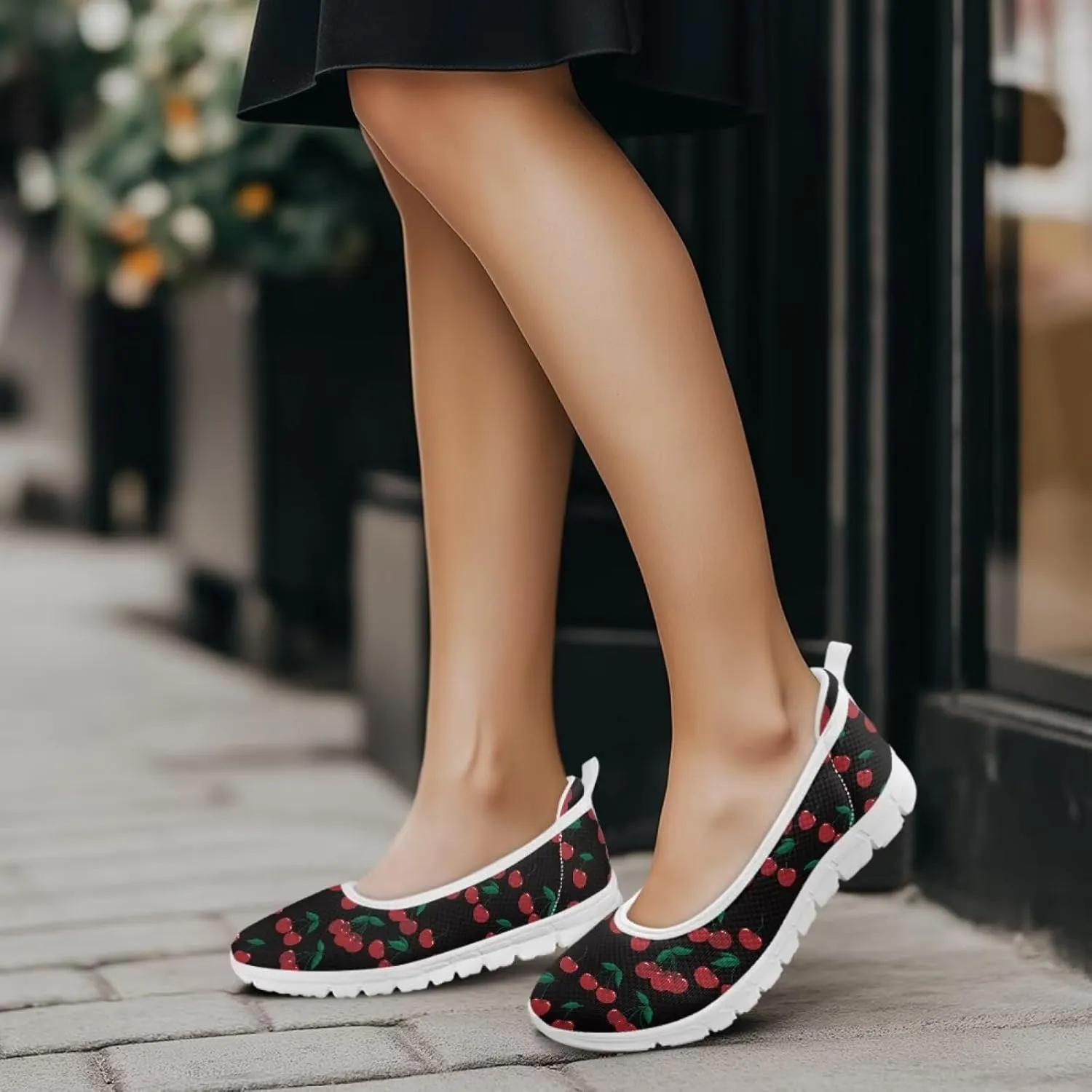 Sweet Fruit Printed Womens Ballet Flats Dress Shoes Slip On Mesh Casual Sneakers Round Toe Platform Loafers Lightweight Office & Travel