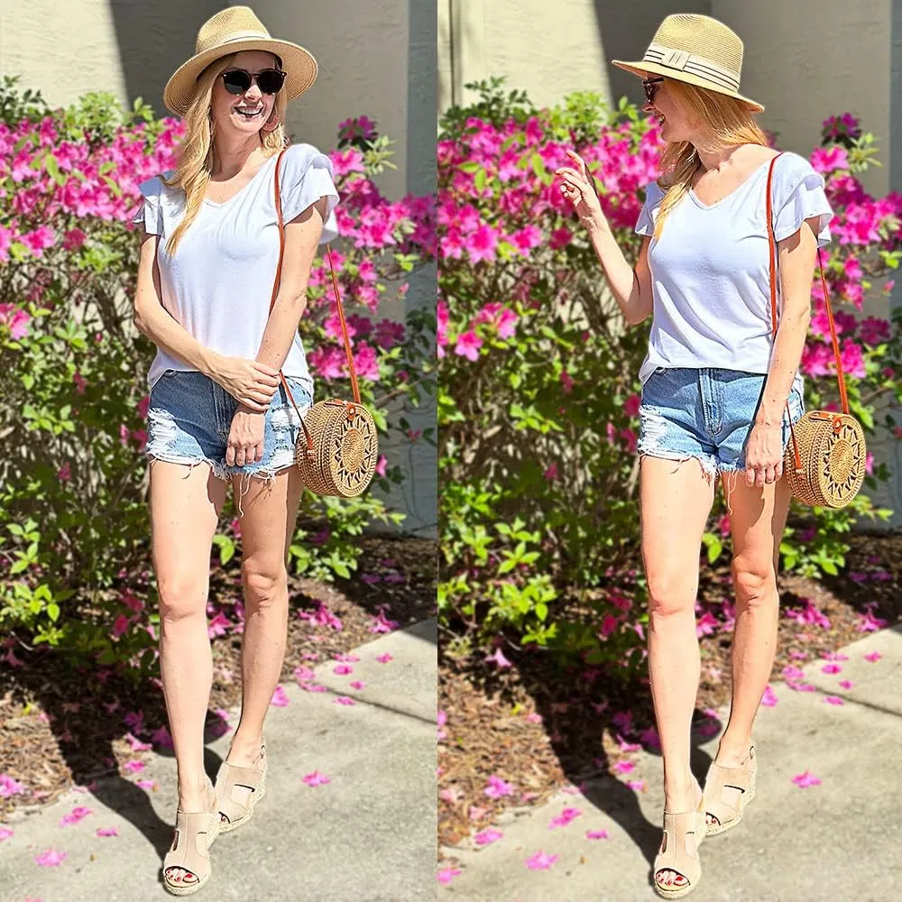 T&Twenties Womens Summer Tops Ruffle Short Sleeve Tunic Tops V Neck Loose Fit Flowy T-Shirts