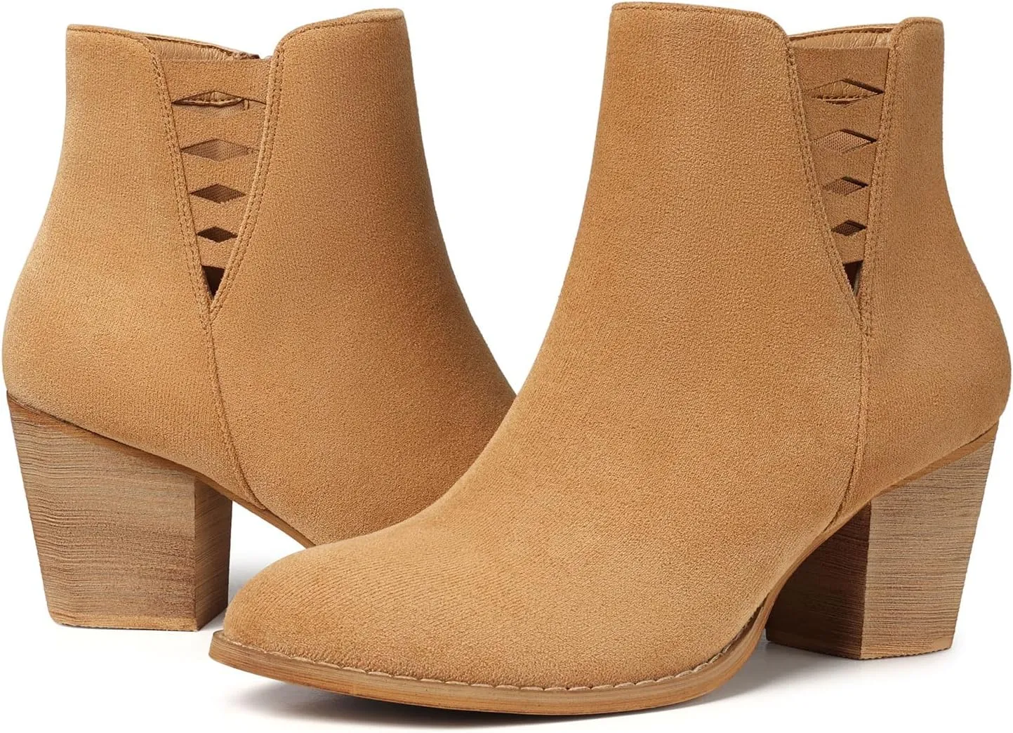 TEMOFON Ankle Boots for Women Booties: Suede Short Boot with Chunky Low Heel, Almond Toe Comfortable Dressy Shoes Side Zipper 2024 Trendy Fall