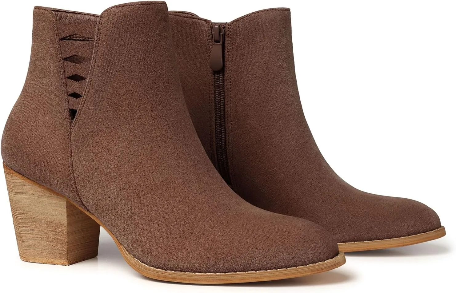 TEMOFON Ankle Boots for Women Booties: Suede Short Boot with Chunky Low Heel, Almond Toe Comfortable Dressy Shoes Side Zipper 2024 Trendy Fall