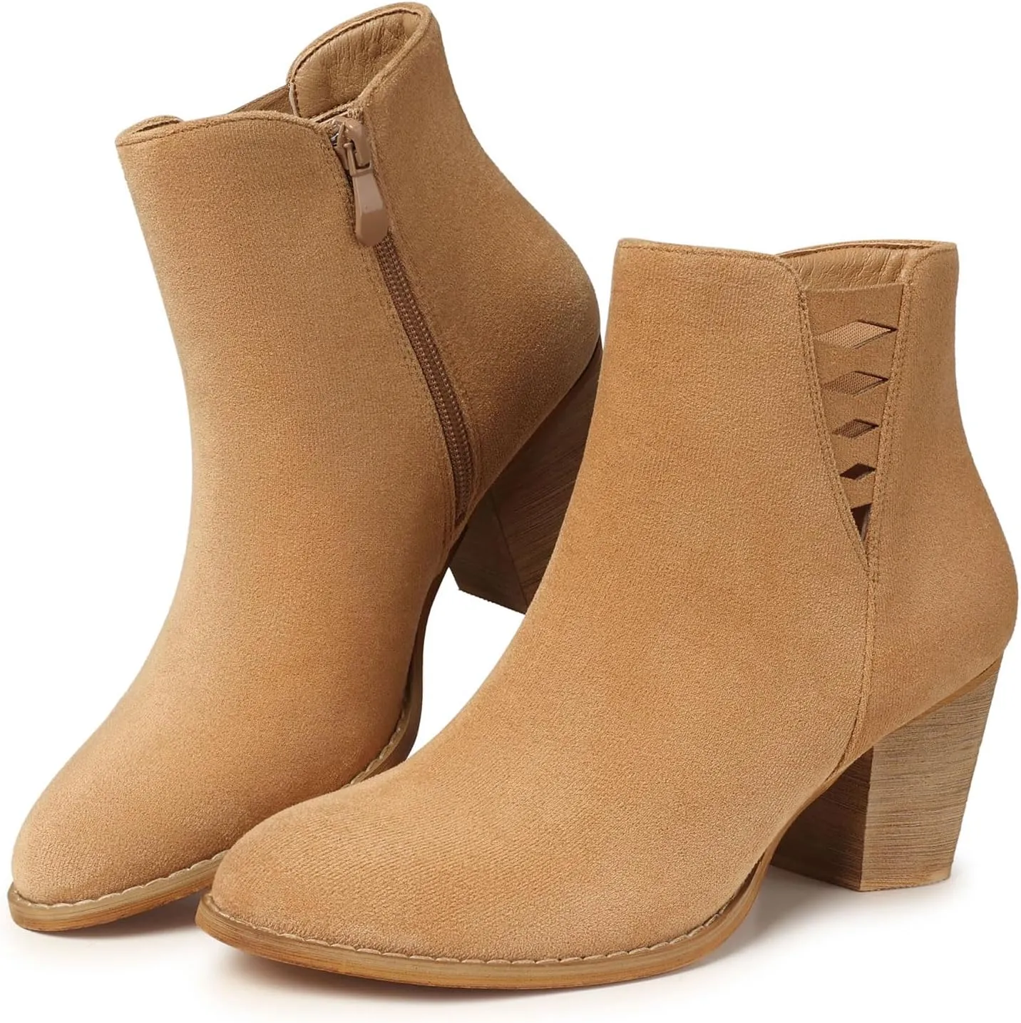 TEMOFON Ankle Boots for Women Booties: Suede Short Boot with Chunky Low Heel, Almond Toe Comfortable Dressy Shoes Side Zipper 2024 Trendy Fall