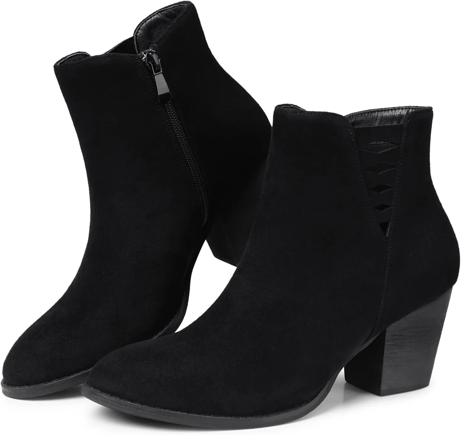 TEMOFON Ankle Boots for Women Booties: Suede Short Boot with Chunky Low Heel, Almond Toe Comfortable Dressy Shoes Side Zipper 2024 Trendy Fall