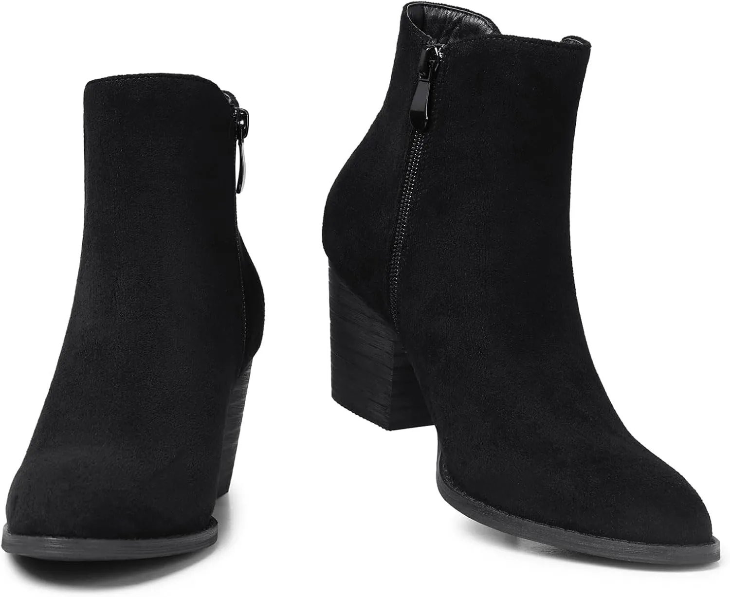 TEMOFON Ankle Boots for Women Booties: Suede Short Boot with Chunky Low Heel, Almond Toe Comfortable Dressy Shoes Side Zipper 2024 Trendy Fall