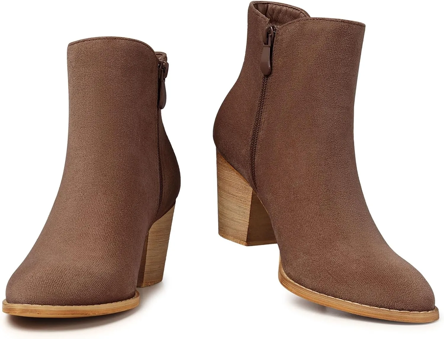 TEMOFON Ankle Boots for Women Booties: Suede Short Boot with Chunky Low Heel, Almond Toe Comfortable Dressy Shoes Side Zipper 2024 Trendy Fall