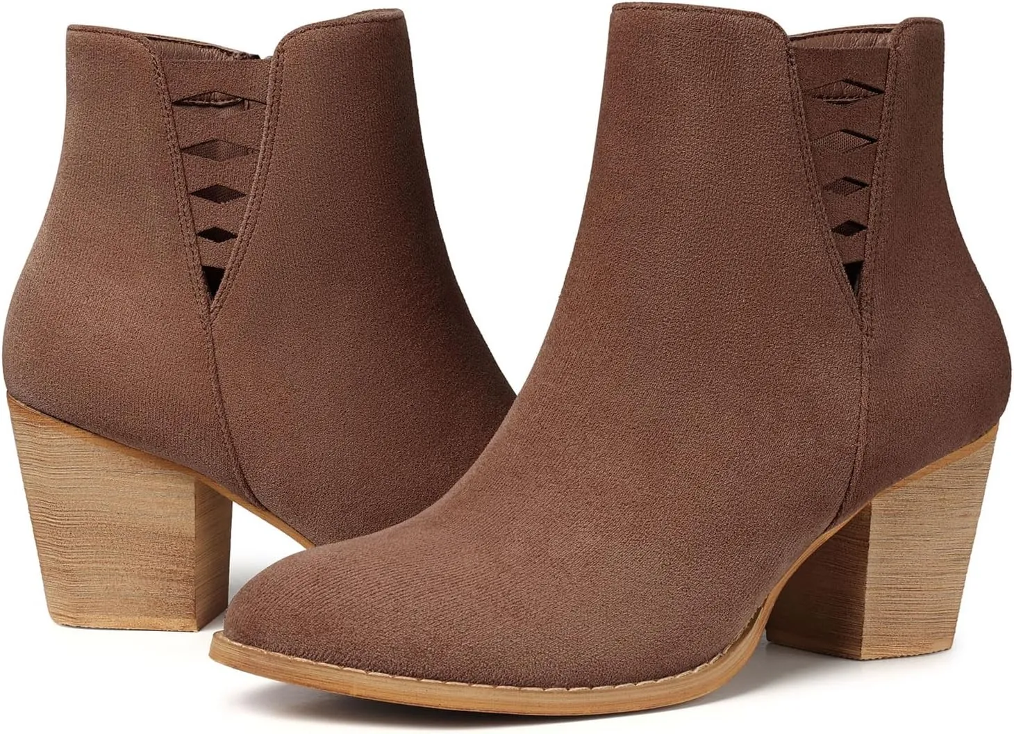TEMOFON Ankle Boots for Women Booties: Suede Short Boot with Chunky Low Heel, Almond Toe Comfortable Dressy Shoes Side Zipper 2024 Trendy Fall