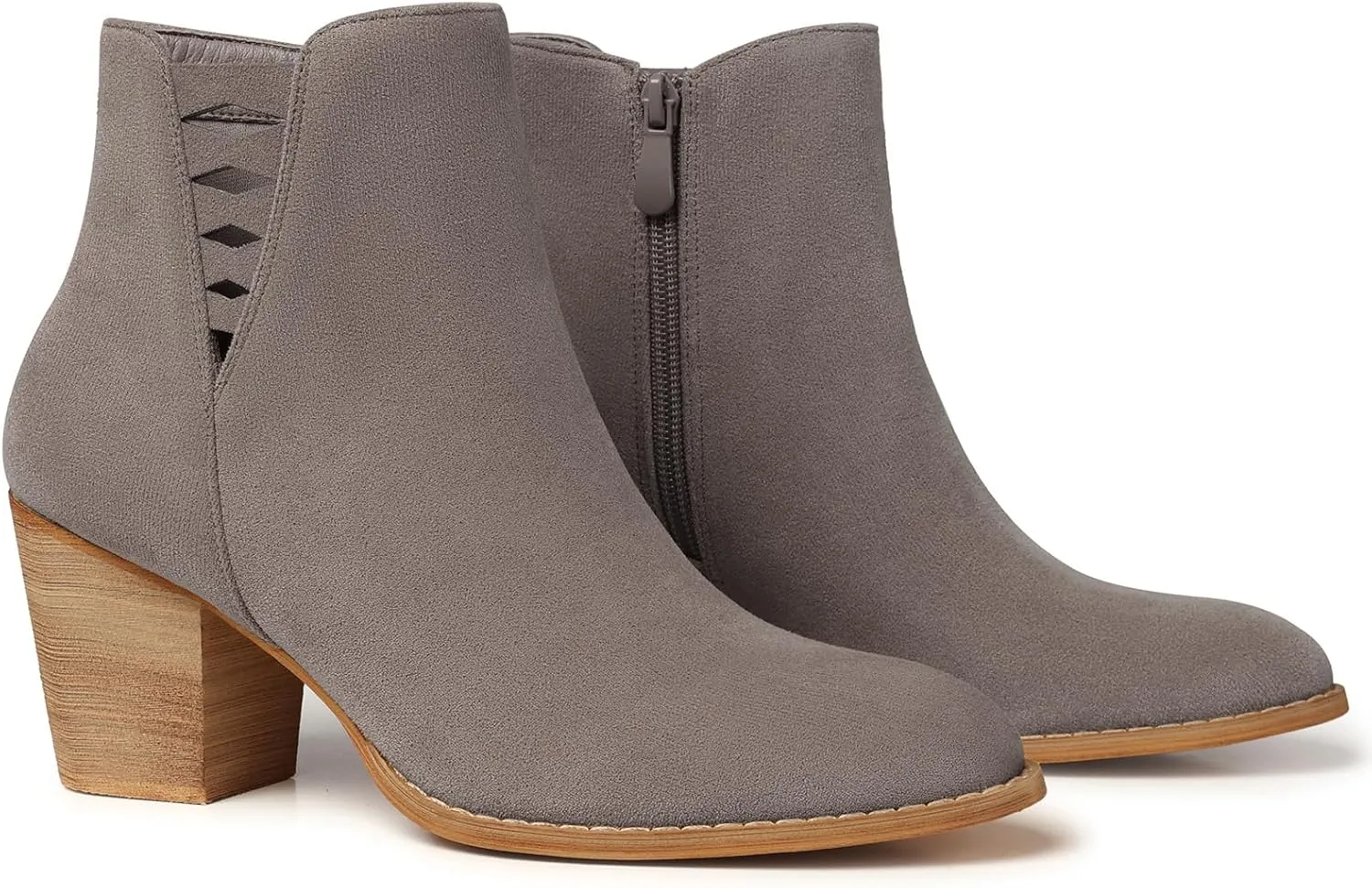 TEMOFON Ankle Boots for Women Booties: Suede Short Boot with Chunky Low Heel, Almond Toe Comfortable Dressy Shoes Side Zipper 2024 Trendy Fall