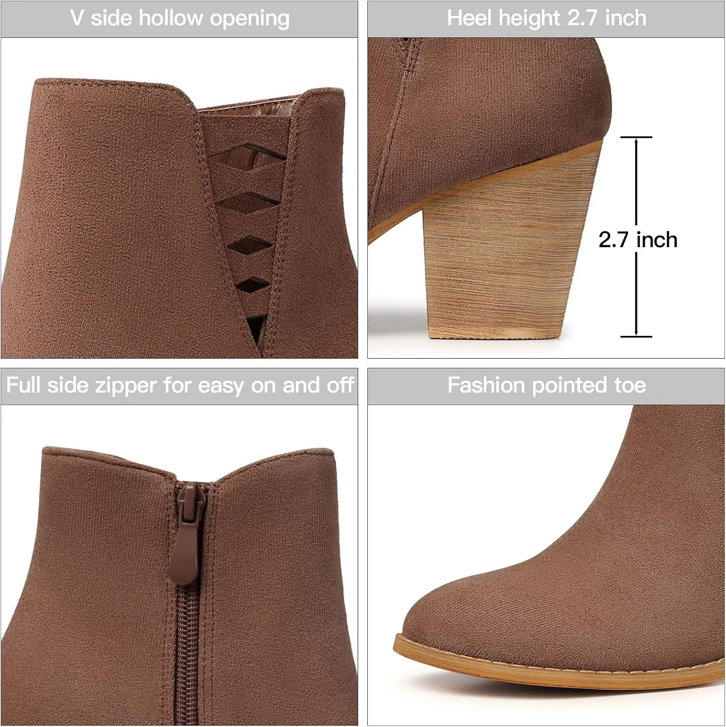 TEMOFON Ankle Boots for Women Booties: Suede Short Boot with Chunky Low Heel, Almond Toe Comfortable Dressy Shoes Side Zipper 2024 Trendy Fall