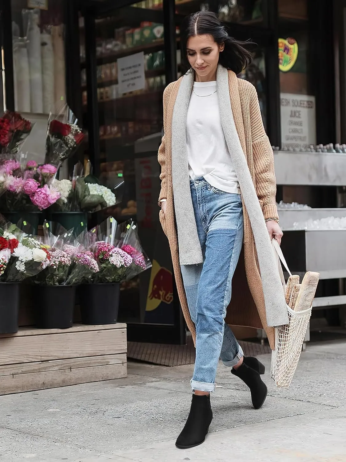 TEMOFON Ankle Boots for Women Booties: Suede Short Boot with Chunky Low Heel, Almond Toe Comfortable Dressy Shoes Side Zipper 2024 Trendy Fall