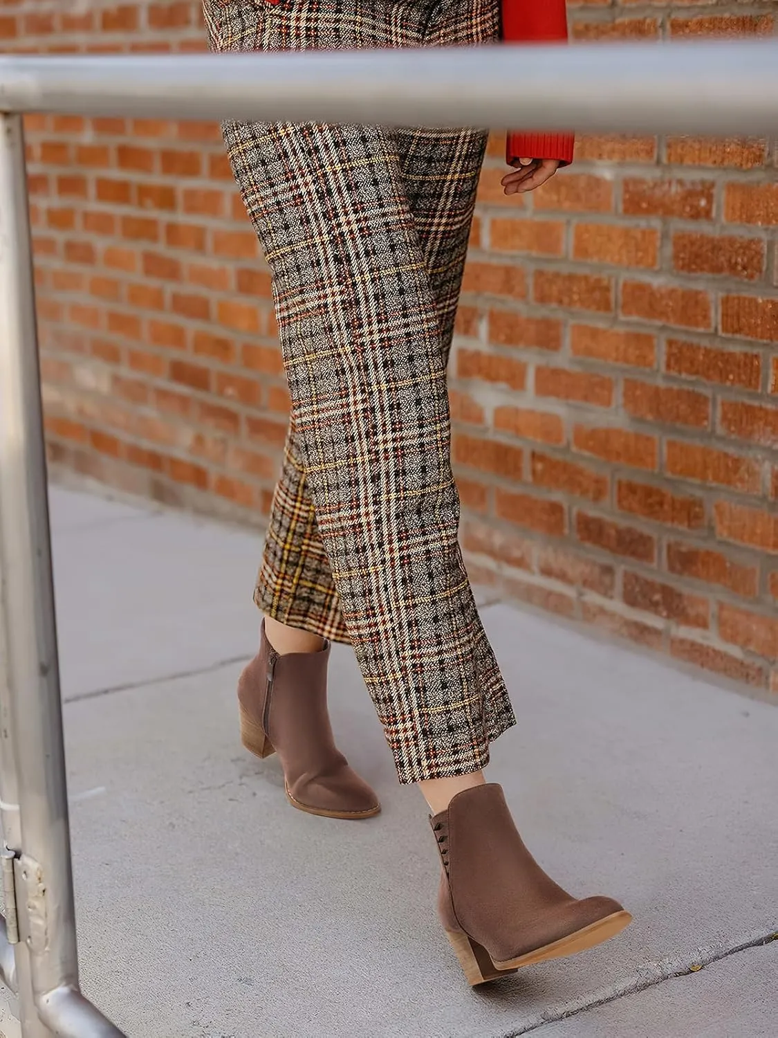 TEMOFON Ankle Boots for Women Booties: Suede Short Boot with Chunky Low Heel, Almond Toe Comfortable Dressy Shoes Side Zipper 2024 Trendy Fall