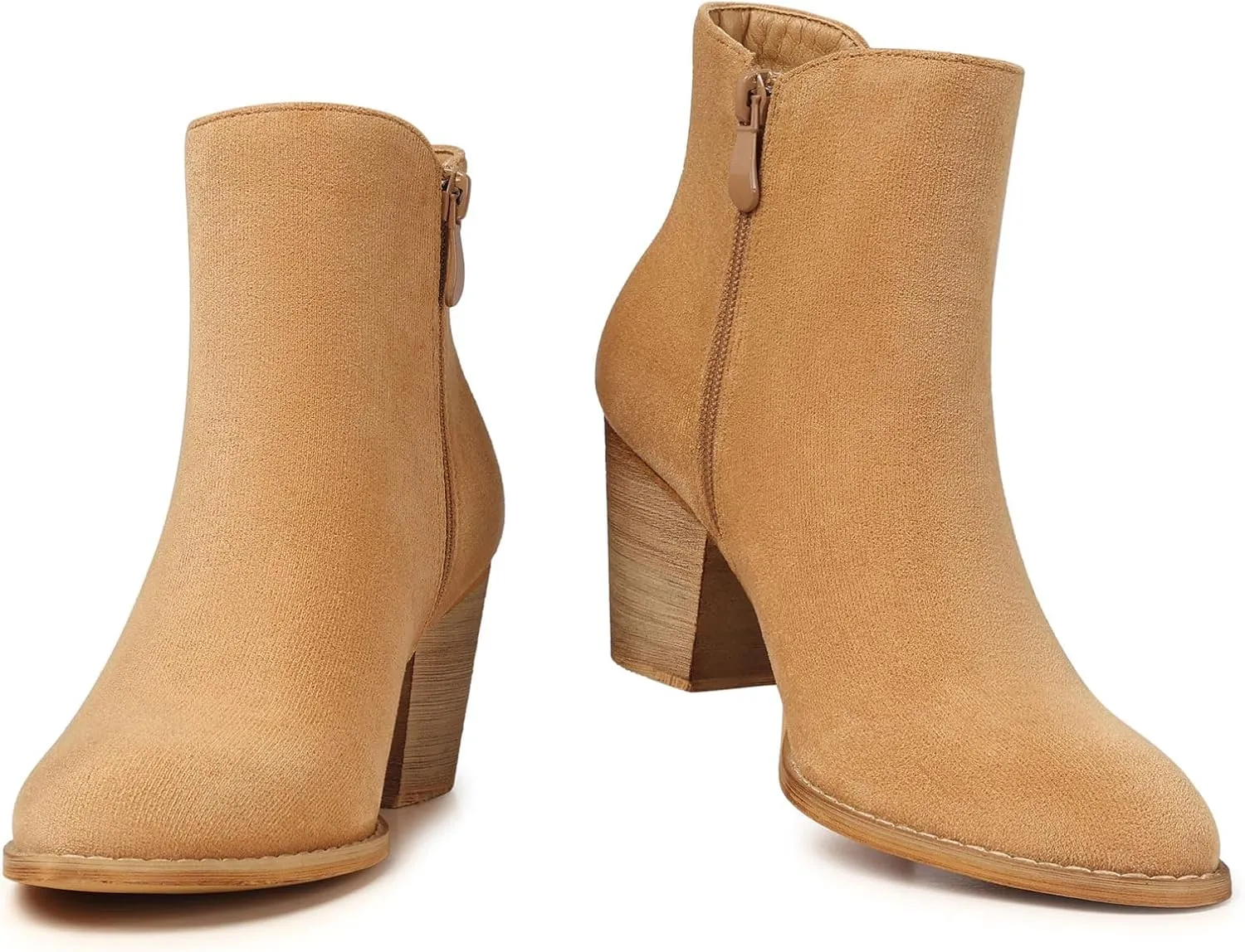 TEMOFON Ankle Boots for Women Booties: Suede Short Boot with Chunky Low Heel, Almond Toe Comfortable Dressy Shoes Side Zipper 2024 Trendy Fall