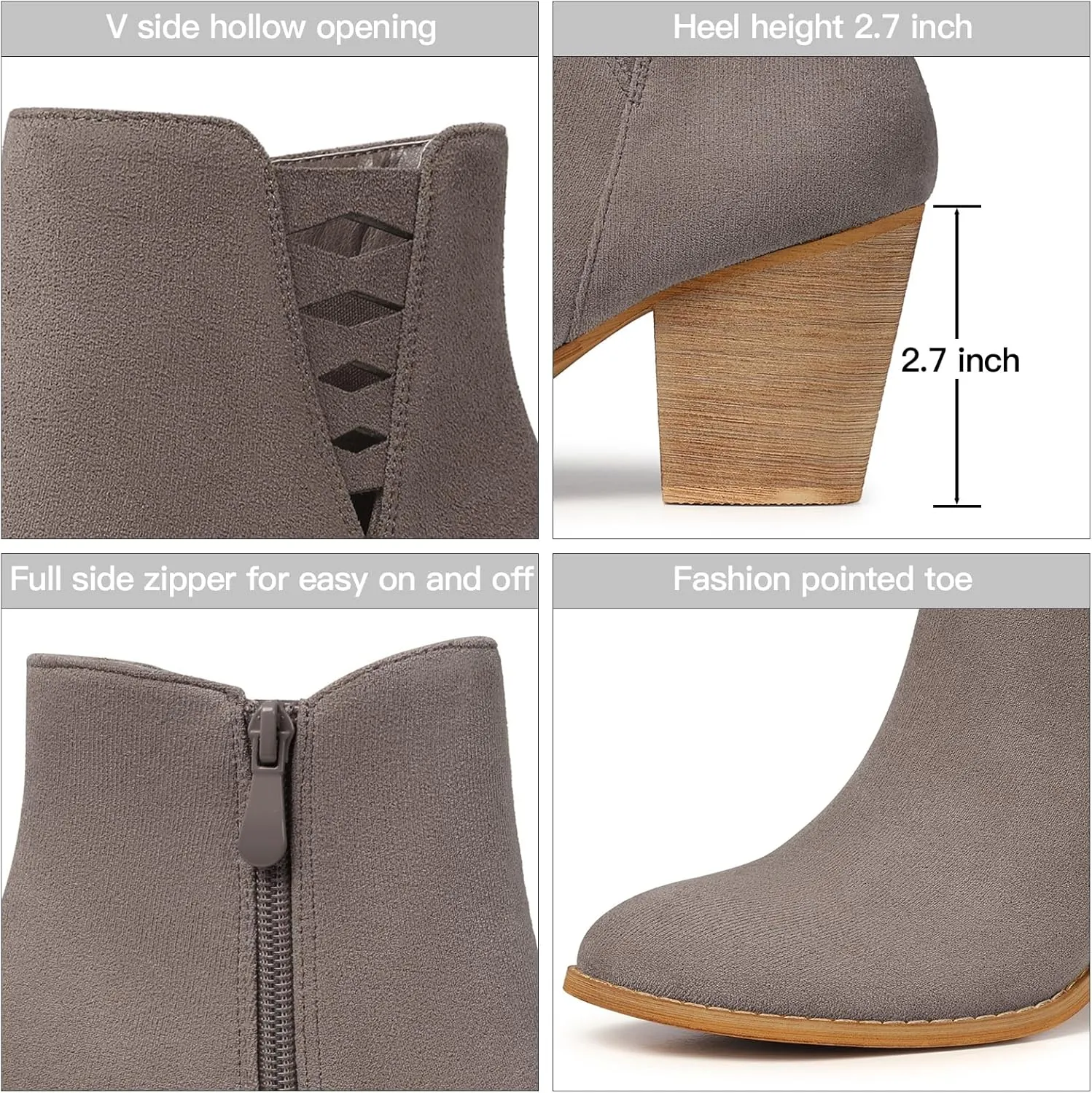 TEMOFON Ankle Boots for Women Booties: Suede Short Boot with Chunky Low Heel, Almond Toe Comfortable Dressy Shoes Side Zipper 2024 Trendy Fall