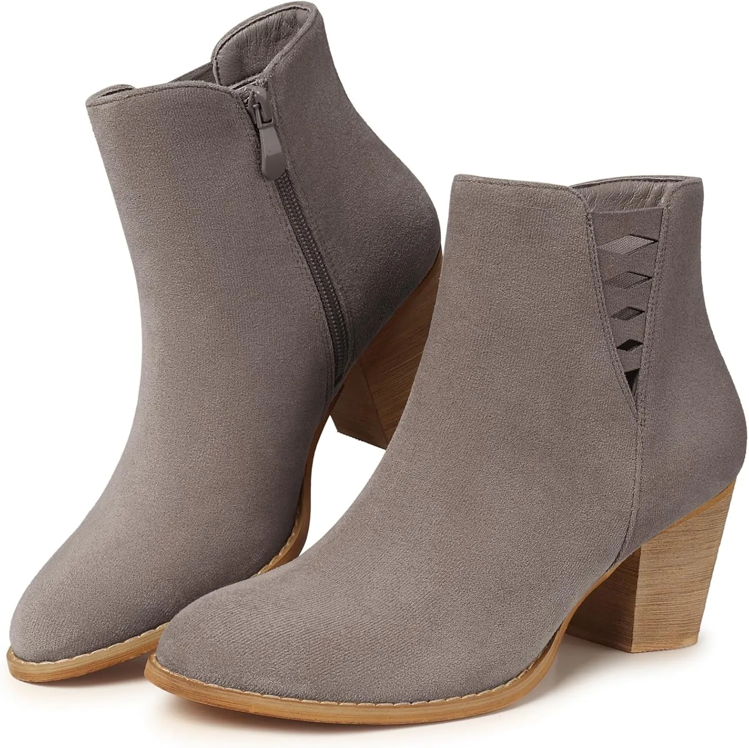 TEMOFON Ankle Boots for Women Booties: Suede Short Boot with Chunky Low Heel, Almond Toe Comfortable Dressy Shoes Side Zipper 2024 Trendy Fall
