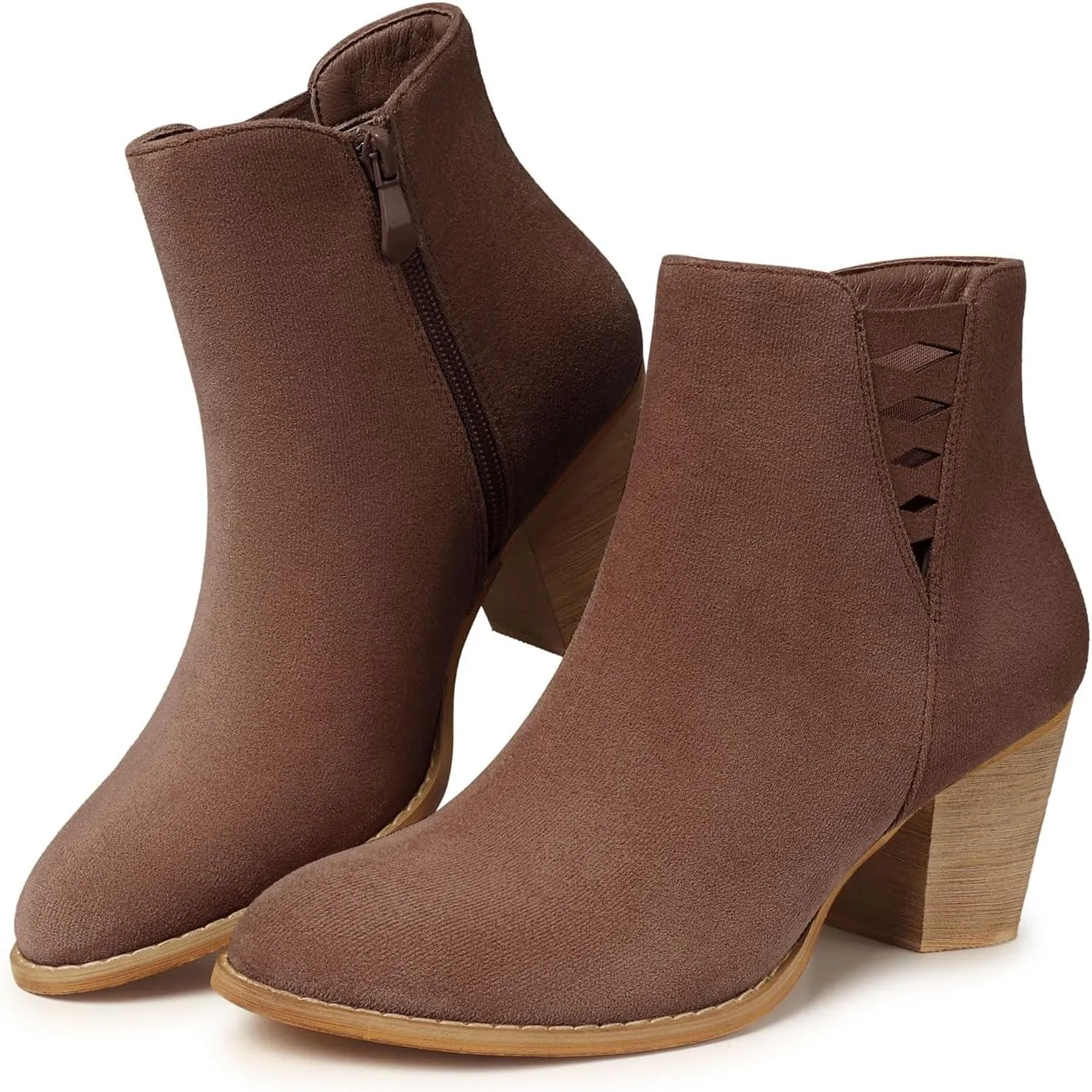 TEMOFON Ankle Boots for Women Booties: Suede Short Boot with Chunky Low Heel, Almond Toe Comfortable Dressy Shoes Side Zipper 2024 Trendy Fall
