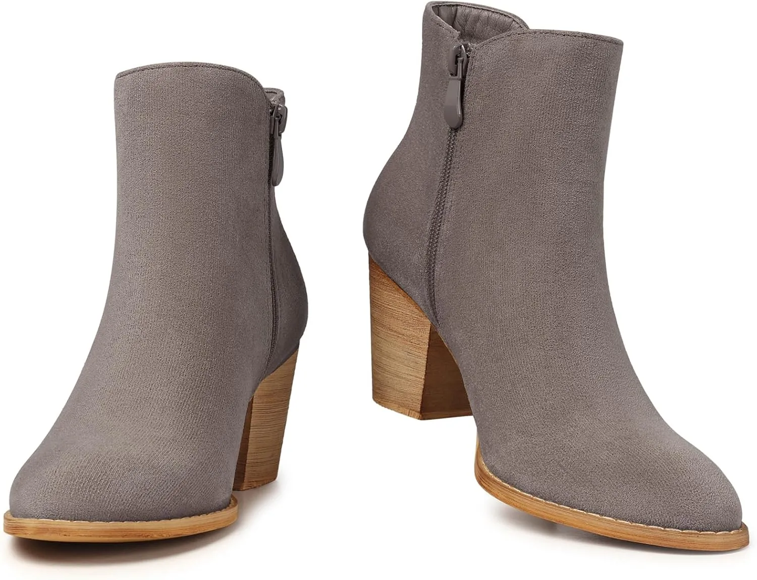 TEMOFON Ankle Boots for Women Booties: Suede Short Boot with Chunky Low Heel, Almond Toe Comfortable Dressy Shoes Side Zipper 2024 Trendy Fall
