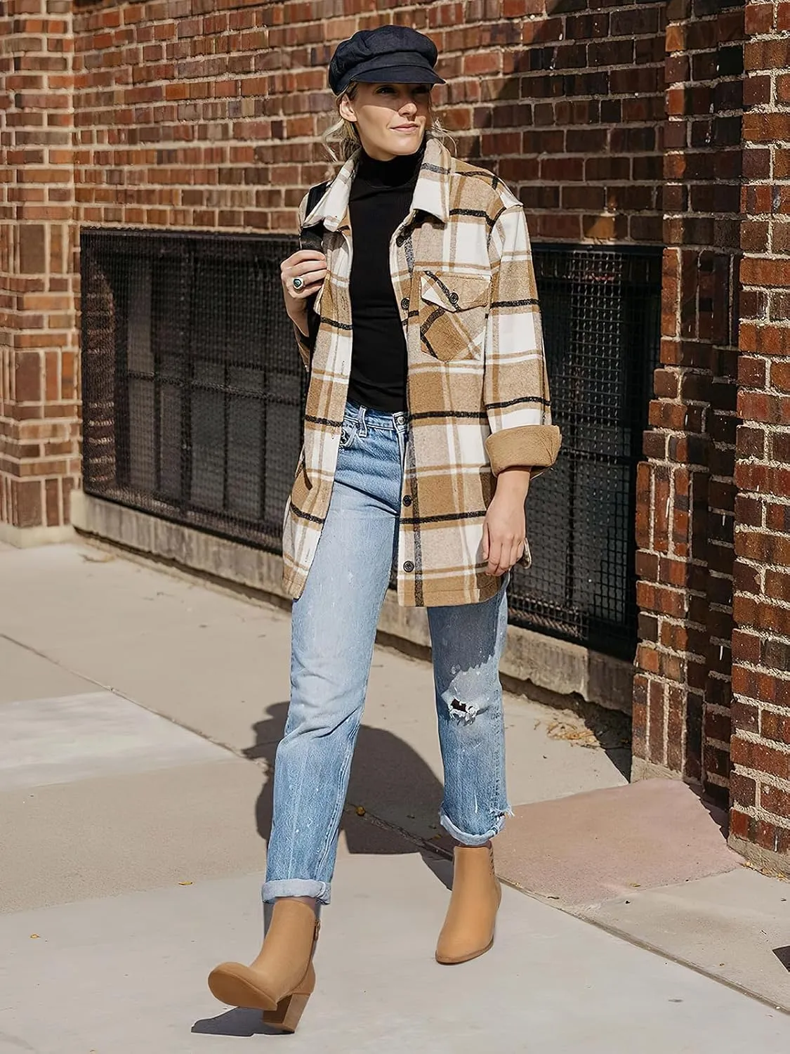 TEMOFON Ankle Boots for Women Booties: Suede Short Boot with Chunky Low Heel, Almond Toe Comfortable Dressy Shoes Side Zipper 2024 Trendy Fall